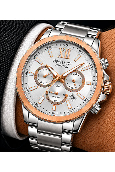Ferrucci Men's Wristwatch Steel Band Silver Color Calendar Feature Casual and...