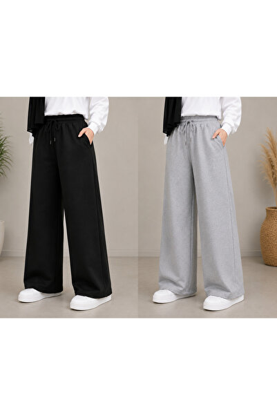 ADR MODA 2-Piece Wide Leg Sweatpants Black Gray Daily Use Loose Fit Plus Size