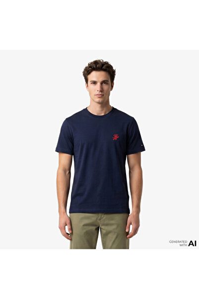 Tommy Hilfiger Men's Regular Fit Th Logo Embroidered Cotton Short Sleeve Navy...