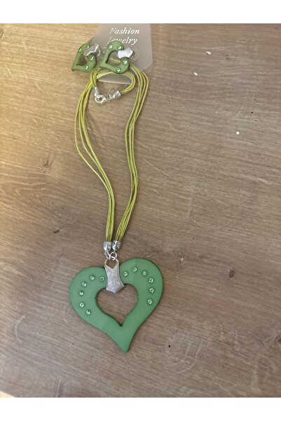 ELUNE İSTANBUL Milano Green Heart Figured Zircon Stone Necklace and Earring S...