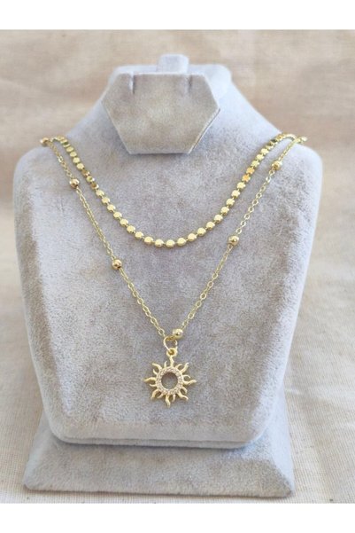 MuseumofYou Gold Color Double Vip Necklace with Zircon Stone Sun Pendant Detail