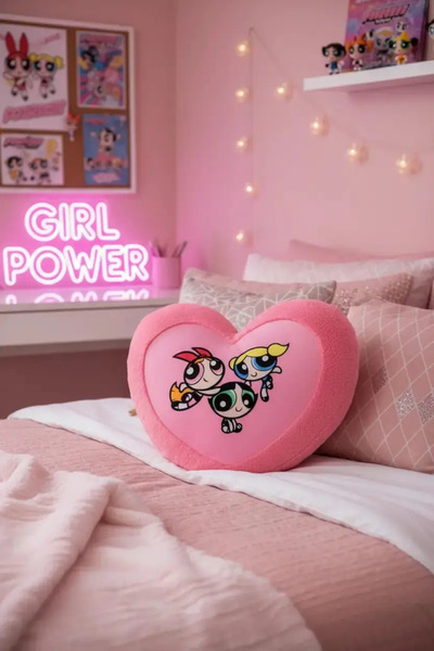 Miniso Powerpuff Girls Licensed Decorative Pillow Heart Shaped Soft Textured ...
