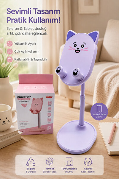 WANNA PROTECT Sevimli Kedi Telefon Tablet Standı Dönebilir Yükseltilebilir Ay...