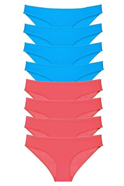Mestore 8 Pcs Super Eco Set Lycra Women's Slip Panties Fuchsia and Blue