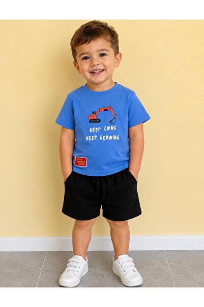 mirkidsclub Boy's Excavator Printed Shorts Summer 100% Cotton 2-Piece Set