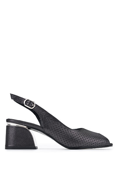 Tamer Tanca Women's Genuine Leather Black Heeled Shoes