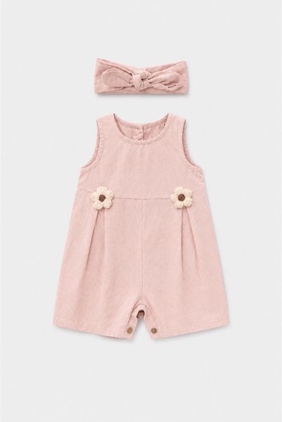 Pmini Dusty Rose Baby Girl Jumpsuit with Knitted Floral Accessories