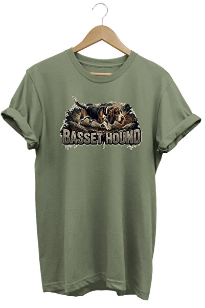 WİDİ Unisex Basset Hound Printed T-Shirt - Hunter Dogs Series Crew Neck Cotto...