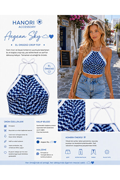 Hanori Accessory 💙   – Aegean Sky Hand Knitted Crop Top