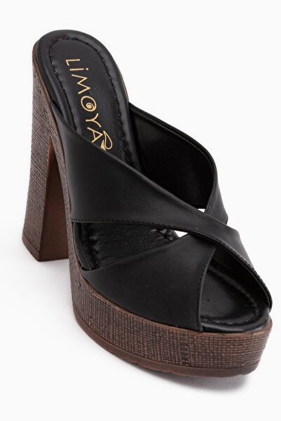 Limoya Jemina Black Platform Heeled Women's Slippers