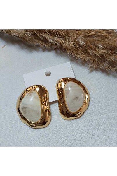 Çelik VINTAGE GOLD BEYAZ BONCUK DETAYLI KÜPE