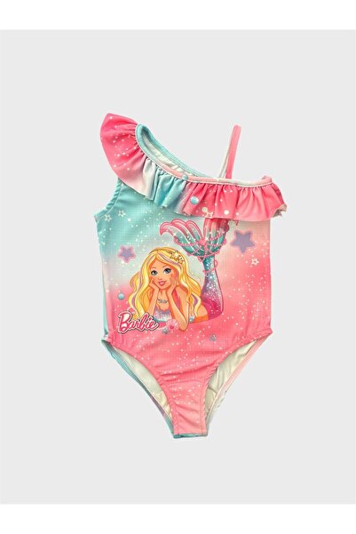 tusem butik homewear Girl's Pink Ruffled One-Sleeve Strap Swimsuit
