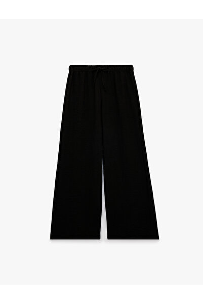 Koton Pantaloni Palazzo cu aspect de in, cu buzunare, talie cu șireturi și pi...