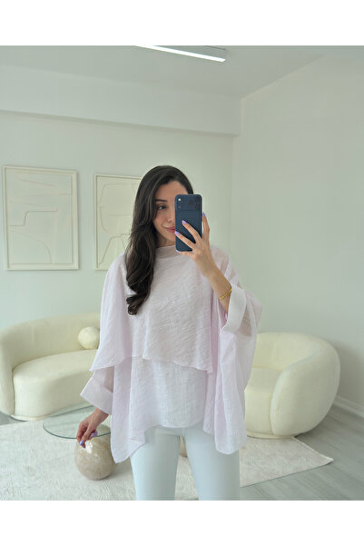 LUUNA STORE PEMBE UÇUŞAN PELERİN BLUZ
