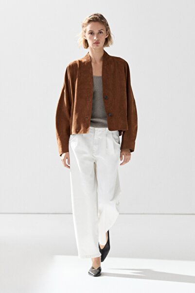 Massimo Dutti V yaka süet deri ceket