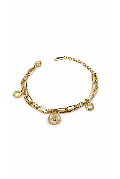 Zoe3 Style Women's Gold Color Multi Chain Detailed Round Steel Bracelet