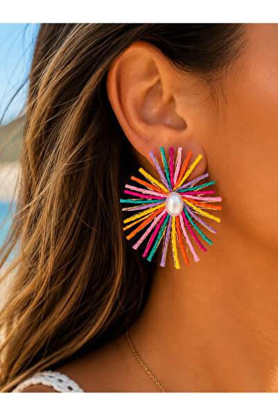 ACAR TAKI Pearl-Detail Colorful Straw Earrings Acr9905