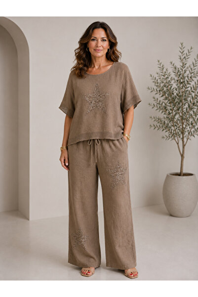 MENSAR OTANTİK Star Embroidered Linen Pants Suit