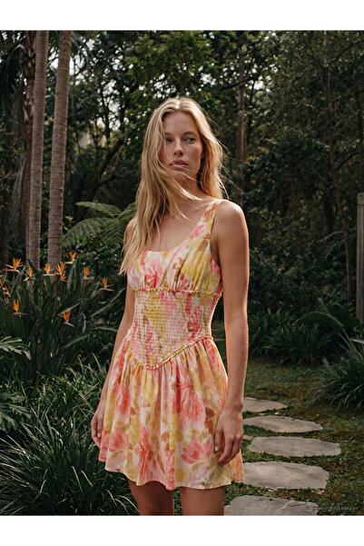 LC Waikiki LCW Vision Pembe U Yaka Çiçekli Gipeli Mini Elbise