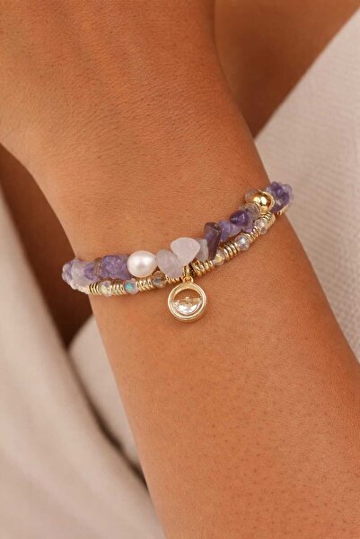 Feyz Tasarım Feyz Amethyst & Pearl Chram Bracelet