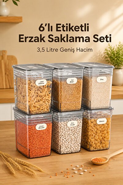 Vienev Etiketli 6lı Set Strip Mega Boy Erzak Saklama Kabı 3,5 Litre Antrasit