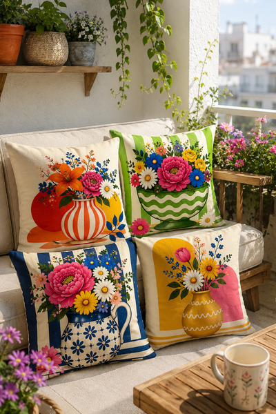 ayshome textile Ays Home Bahçe Çiçek Desenli Dekoratif Kırlent Kılıfı (Çift Taraf Baskılı )
