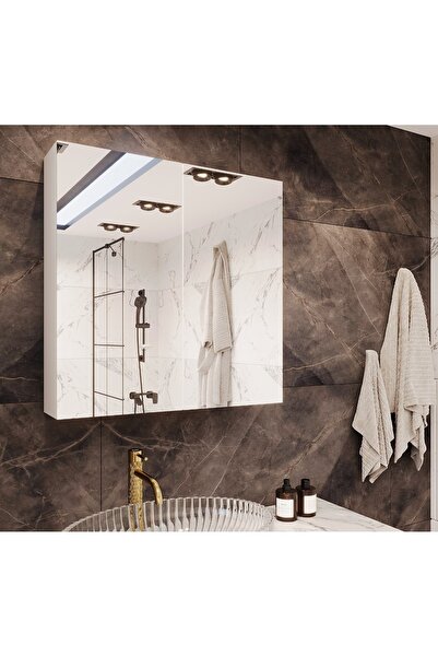DAKORA HOME Çok Amaçlı Aynalı Banyo Dolabı 70x70x15 Beyaz Renk Lake