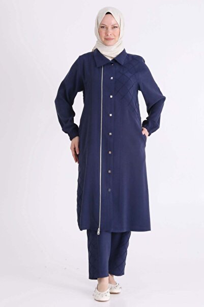 ottoman wear Behrem Büyük Beden Tesettür Pantolonlu Takım Lacivert OTW35153