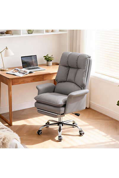 HI-FINE (ic61)High Back Reclining Office Chair with Footrest, PU Leather Exec...