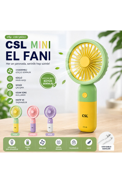 CSL USB Şarjlı Vantilatör Sessiz Çalışma Küçük Boy El Fanı