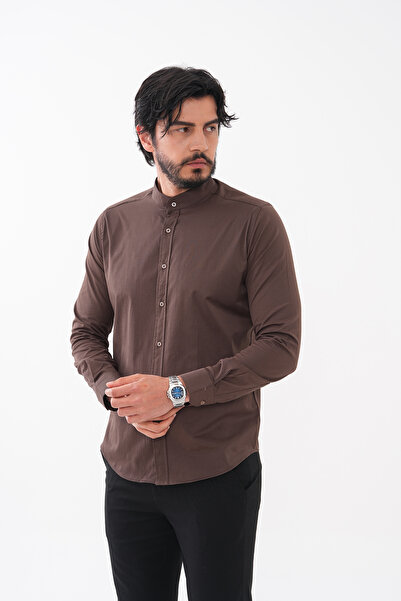 GustmanModa قميص بياقة هاكيم بني اللون