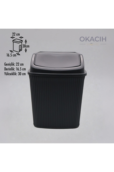 okacih Çizgili Çöp Kovası Banyo Ofis ve Mutfak İçin Click Kapaklı Kova 6 Litre