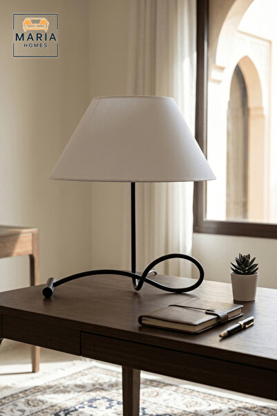 MARIA HOMES White Shade Black Metal Table Lamp with Corded Base for Home Desk...