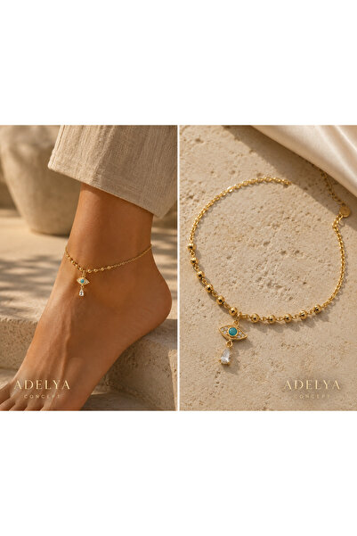 ADELYA CONCEPT Gold Anklet with Evil Eye Charm Detail
