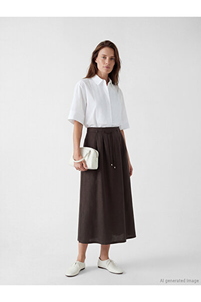 LC Waikiki Nevavm Linen Look Skirt with Elastic Waist and Difference in Color