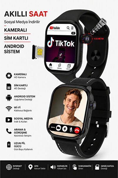 Eco Lounge Kameralı Sim Kartlı Android Watch 10 Akıllı Saat GPS WiFi Mesajlaşma ve Sosyal Medya