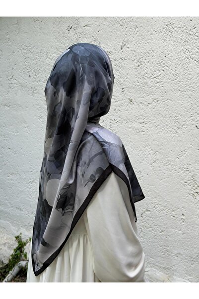 Qalortex Scarf Pamuklu Soft Meva Desen Eşarp-Siyah