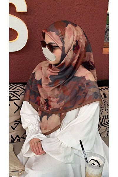 Qalortex Scarf Pamučni mekani šal sa Meva uzorkom - čokolada
