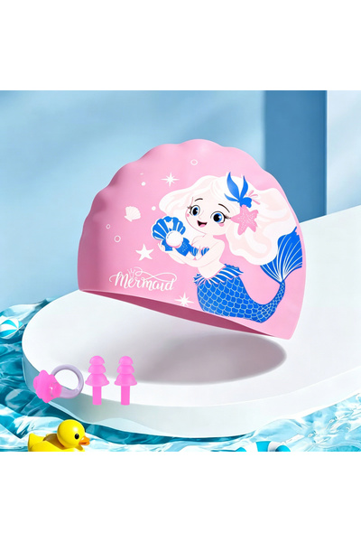 Choice1 Red Kids Swimming Cap Cute Cartoon Elastic Silicone Boys and Girls Sw...