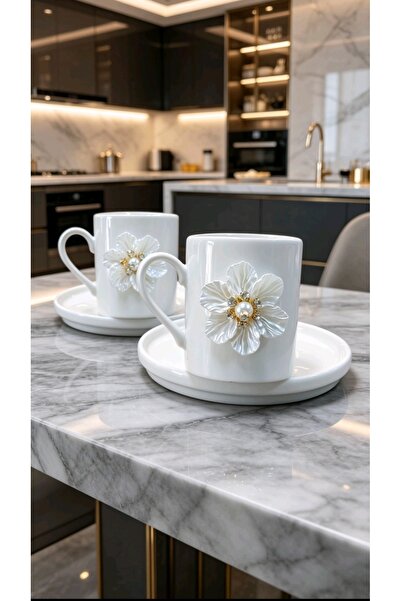 KirLiNova Snow White Flower 2-Piece Porcelain Cup Set