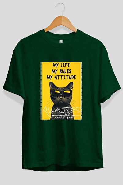 Ankhises T-shirt  "For the Love of Cats " με 112 σχέδια γάτας, πράσινο, υπερμ...