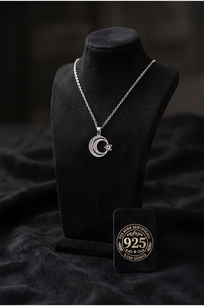 Roza Silver 925 Ayar Geleneksel Telkari El İşçiliği Ay Yıldız Gümüş Kolye (17...