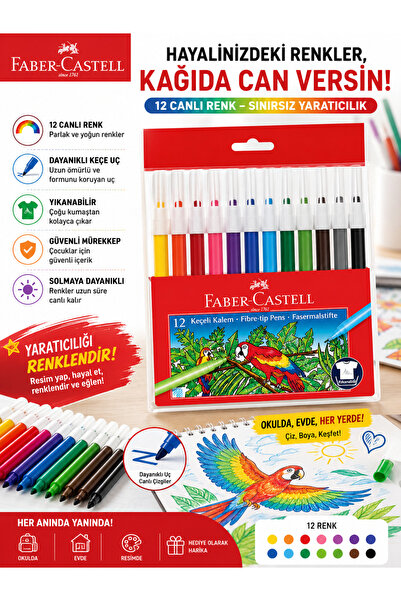 Faber Castell 12 Renk Keçeli Boya Kalemi Seti Okul Ve Ev İçin