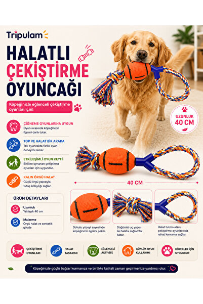 TRİPULAM Halatlı Çekiştirme Köpek Oyuncağı – Toplu Örgü Halat Diş Kaşıma Oyun...