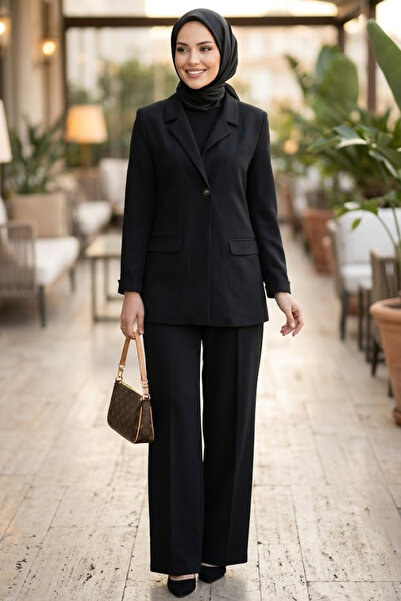 N.S NEVA STYLE Black Hijab Double Set with Jacket 6277S