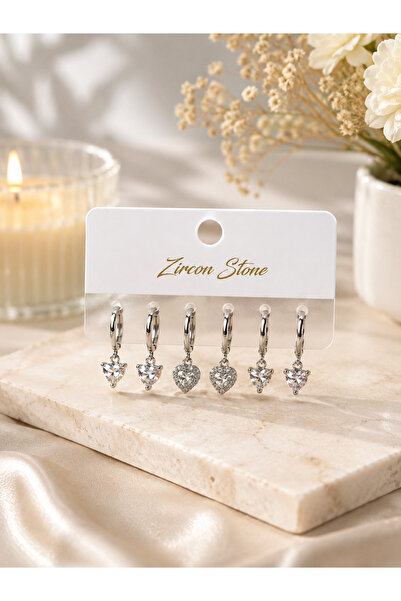 Lilith Takı Zircon Stone Heart Dangle Hoop Earring Set – Sparkling and Elegan...