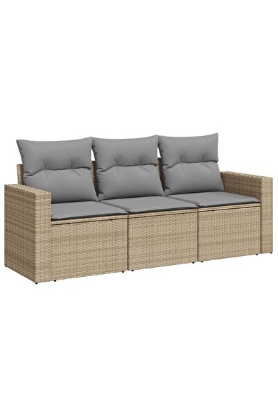 vidaxl Set canapele de grădină, 3 piese, cu perne, bej, poliratan