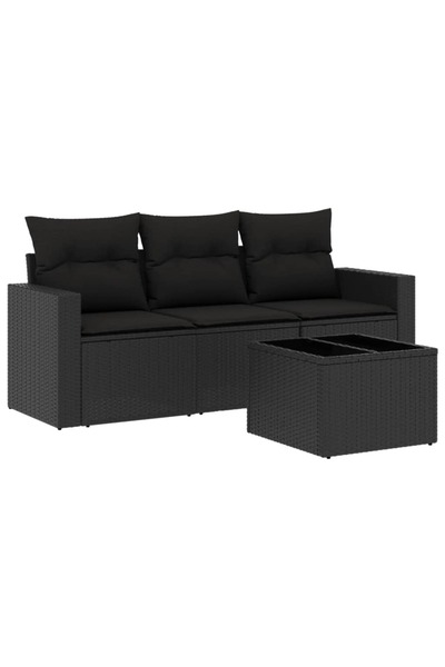 vidaxl Set mobilier de grădină cu perne, 4 piese, negru, poliratan