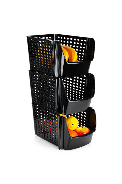 Orion Set de 3 recipiente negre pentru fructe și legume