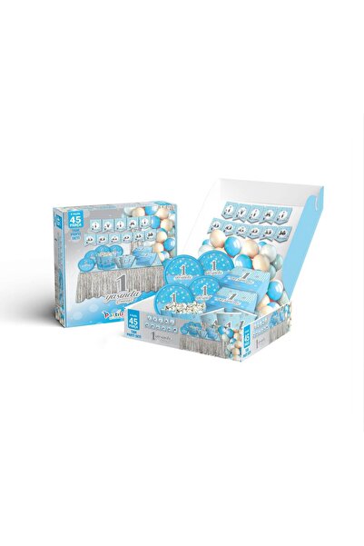 luvissi shelves 1 Year Old Blue Birthday Party Set for 8 People 45 Pieces